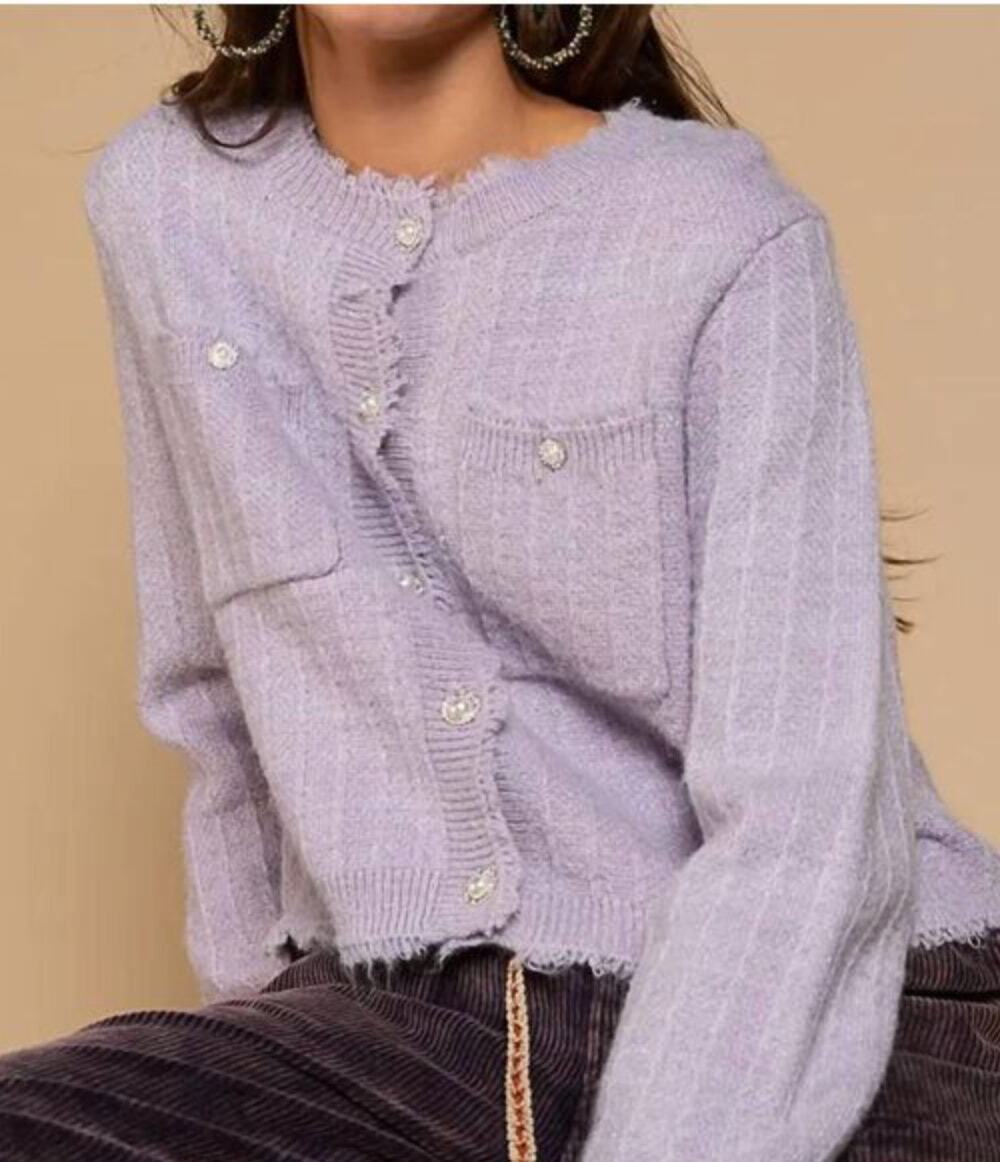 POL Wool Blend Luxe Cardigan Sweater Powder Lavender Purple Womens Large New